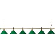 Snookerlamp met 6 kappen, messing/groen