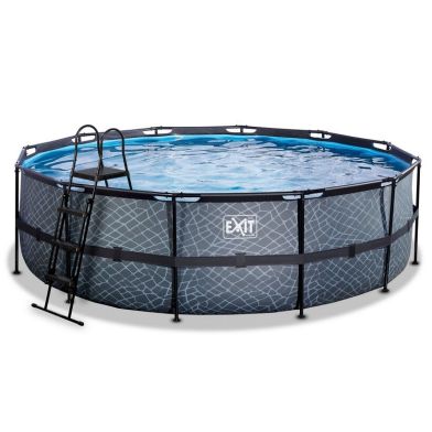 EXIT Stone zwembad ø488x122cm met filterpomp - grijs