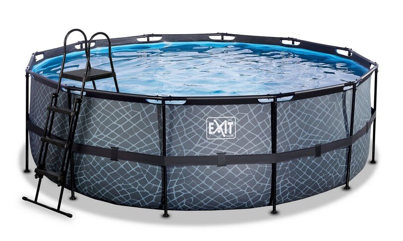 EXIT Stone zwembad ø427x122cm met filterpomp - grijs