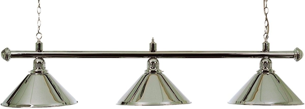 Biljartlamp pool met drie Chromen kappen