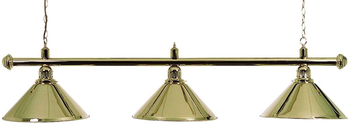Biljartlamp pool met drie kappen Messing