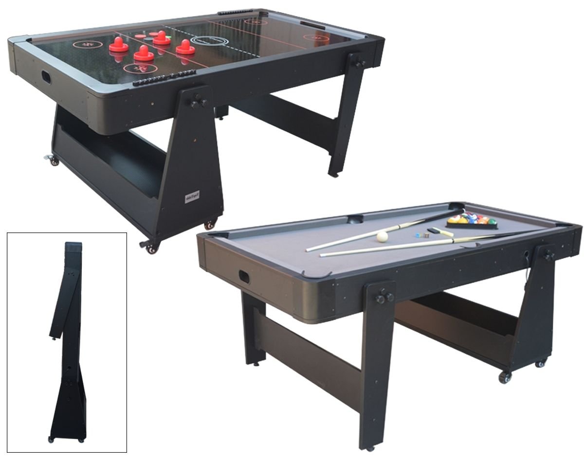 TopTable Twist 2in1 Max Airhockey/Pooltafel Zwart/Zwart 6FT