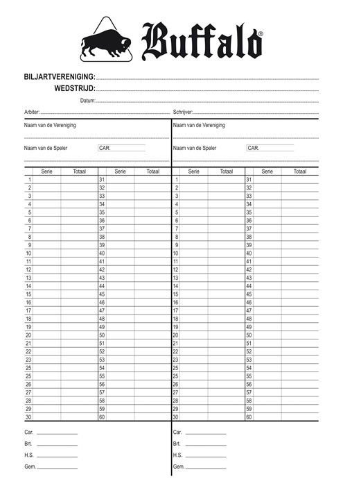 Scoreblok voor 60 beurten