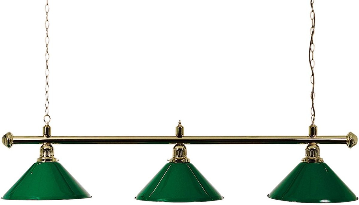 Biljartlamp pool met drie kappen Groen